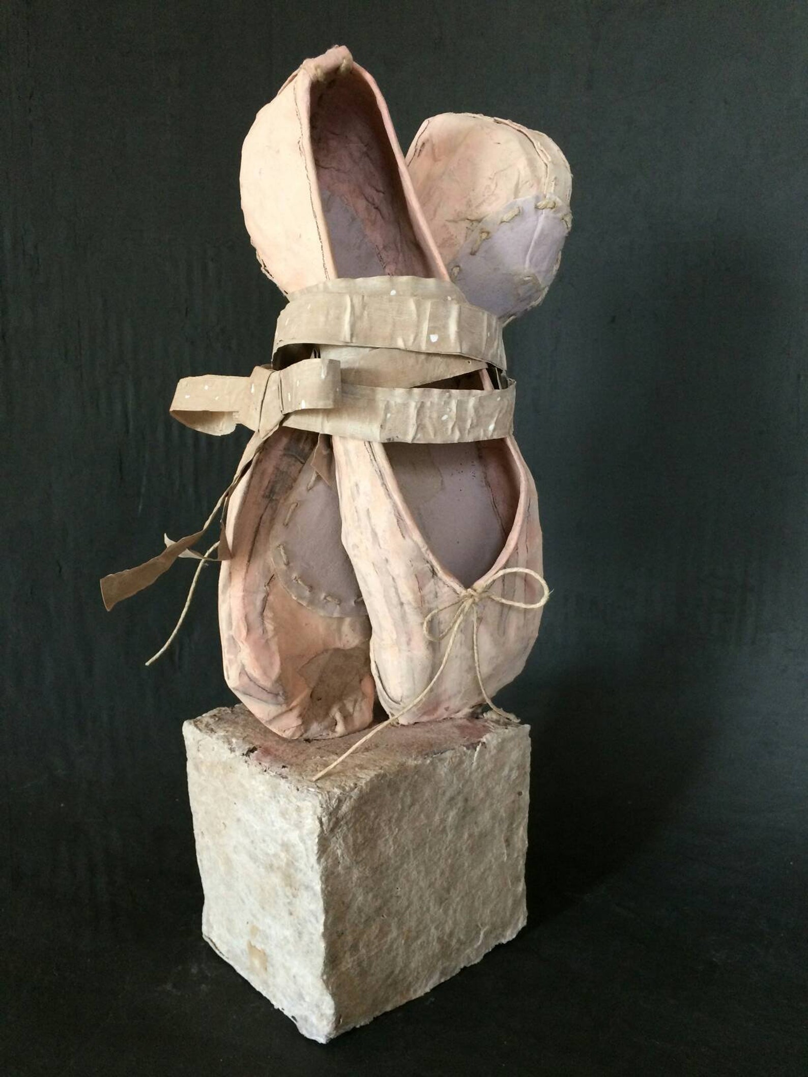 dance with me - handmade ballet shoes made of recycled paper clay and paper mache as an art object sculpture