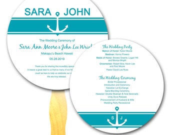 20 Signs Teal and Black Monogram Paper Petal Leaflet Hand Program Fan