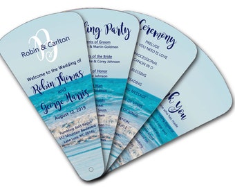 20 Signs Teal and Black Monogram Paper Petal Leaflet Hand Program Fan