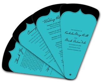 20 Signs Teal and Black Monogram Paper Petal Leaflet Hand Program Fan