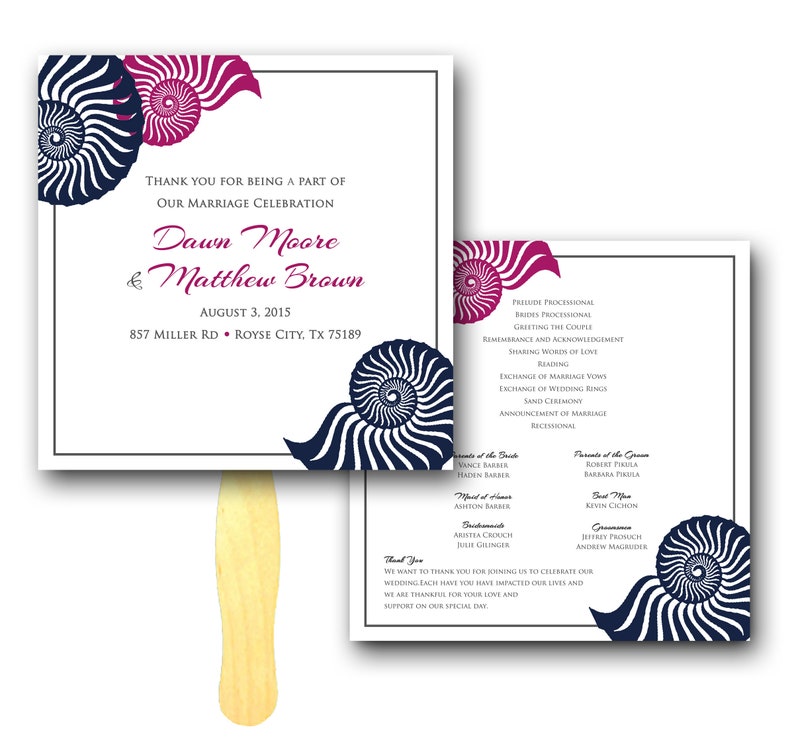 Wedding Program Fan Hand Fan Customized Sea Shell Ceremony Programs Programs Beach Weddings