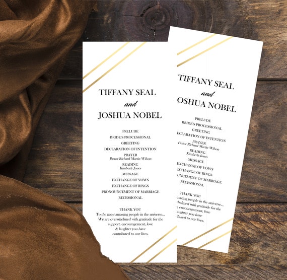Flat Wedding Programs, Gold Line Clip Art, Tea Length Cards, 9x4 Cardstock, Rectangular Card Set, 100 lb. Paper Il_570xn