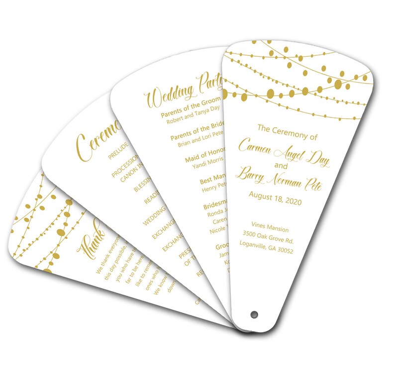 Ceremony Programs Gold and White Lantern Blue Petal Fan 4 Blade Wedding Program Fan