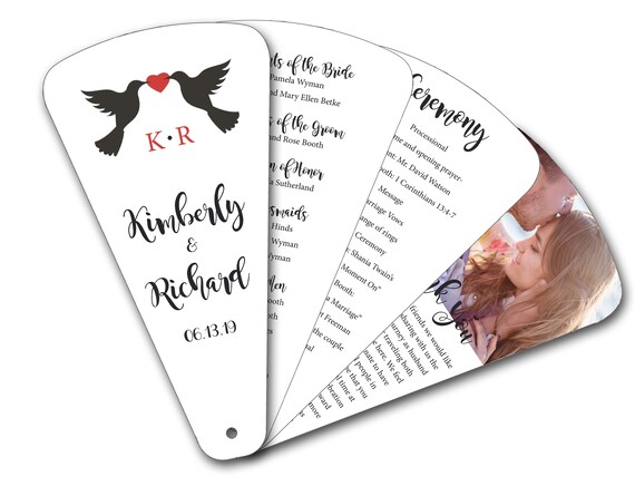Hearted Love Birds, 4 Petal Rustic Wedding Favor, Ceremony Programs for print, Handheld Folding Fans, Cardstock Il_570xn