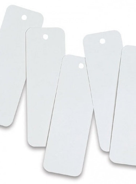 Blank White Bookmarks, Die Cut Outs, 100 lb. Cardstock, Pre-Punched hole for ribbon, 6x2 inches, FREE SHIPPING Il_570xn