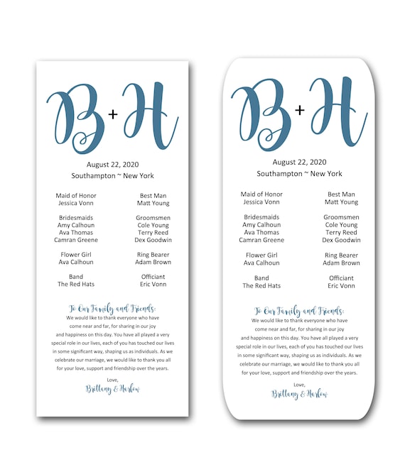 Monogram Letters, Flat Table Card, Wedding Ceremony Program, Thick White Cardstock Paper, Rectangular Shapes Il_570xn