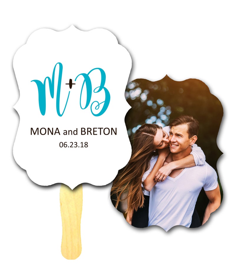 Teal Customized Wedding Program Fan Wedding Ceremony Hand Fan Photo Ceremony Programs Blue