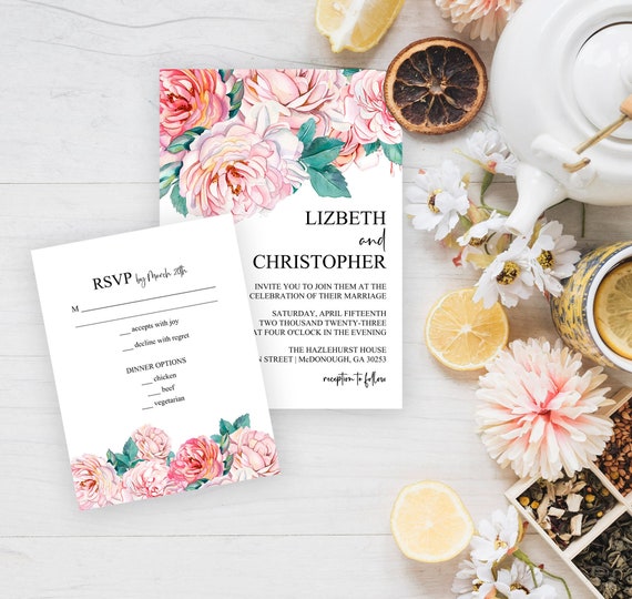 Floral Invitation Cards and Envelopes, Rustic Wedding Invitation, Printed Wedding Set, 5 x 7 inches, Wedding Bundle Il_570xn