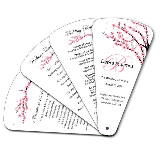 Cherry Blossom Tree, 4 Petal Handmade, Wedding Party Favor, Ceremony Programs for print, Handheld Folding Fan Il_570xn