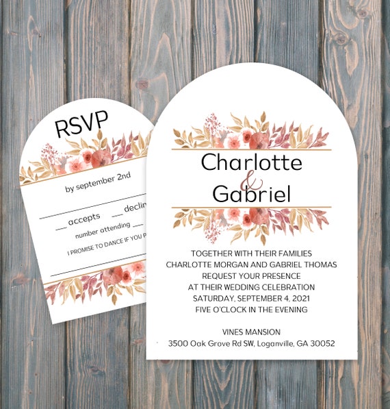 White Arch Invitations, Floral Centerpiece, Wedding Name Cards and Envelopes on Printed Cardstock, Get Noticed Il_570xn