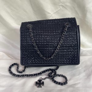 Tory Burch shiny black tweed bag