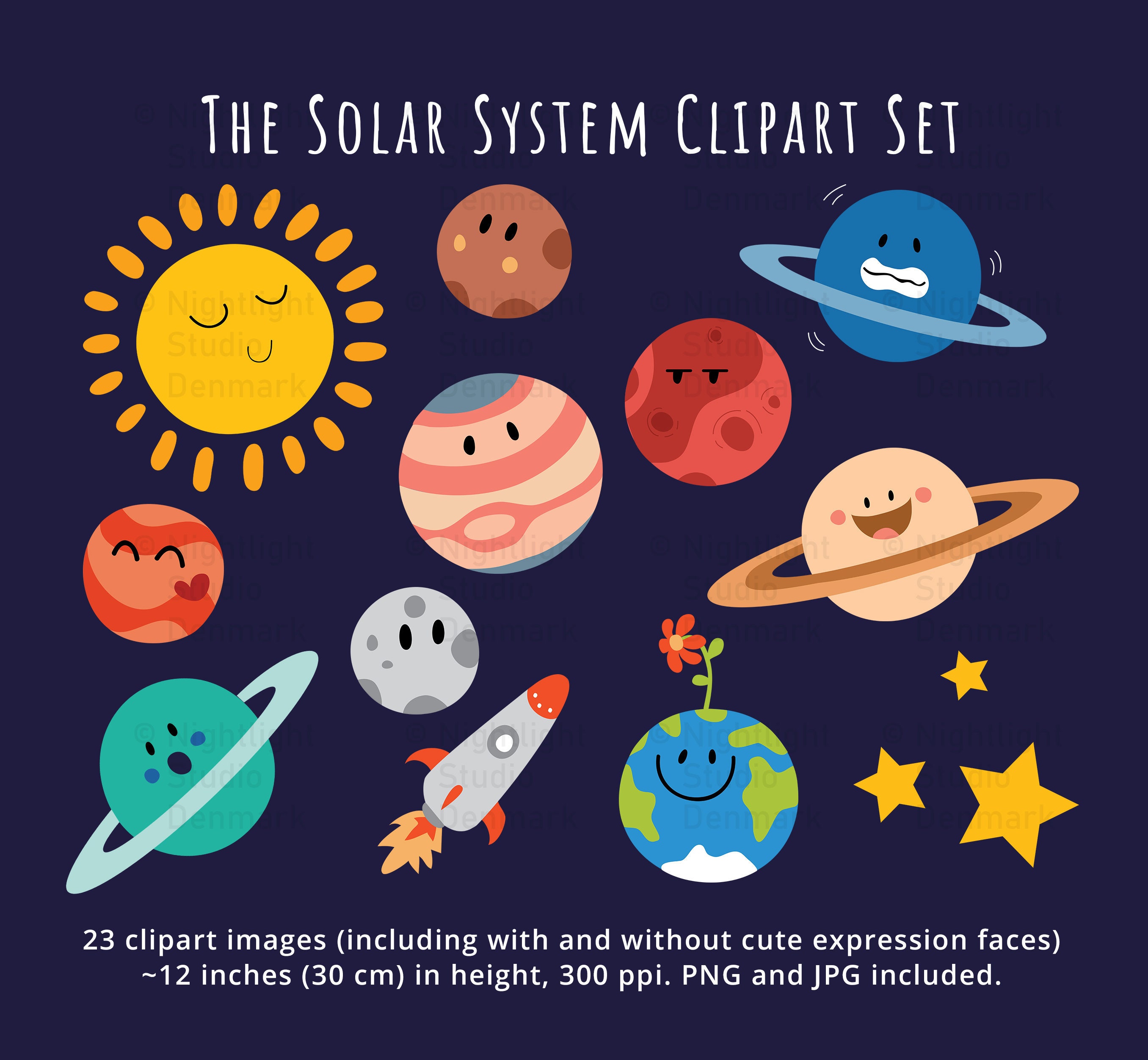 Susse Planeten Clipart Set Instant Download Das Sonnensystem Etsy