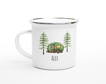 Personalisierte Emaille Tasse / Becher "Camper" - 350ml