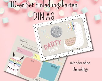 Einladungskarten "Alpaka" - 10er Set DIN A6 Format *mit/ohne Umschläge