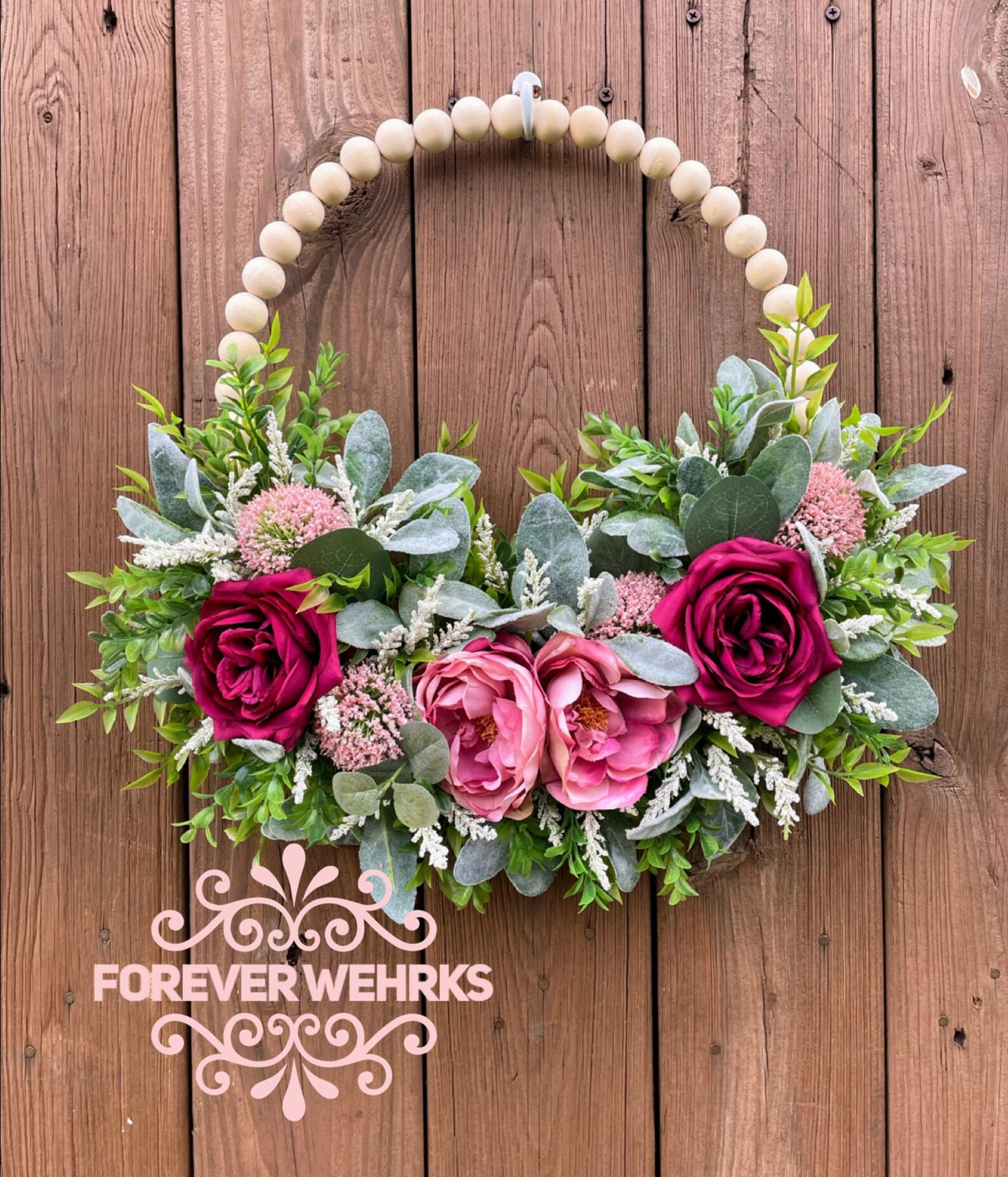 Floral Bead Hoop Wreath, Hoop Door Hanger, Everyday Wreath, Flower Home