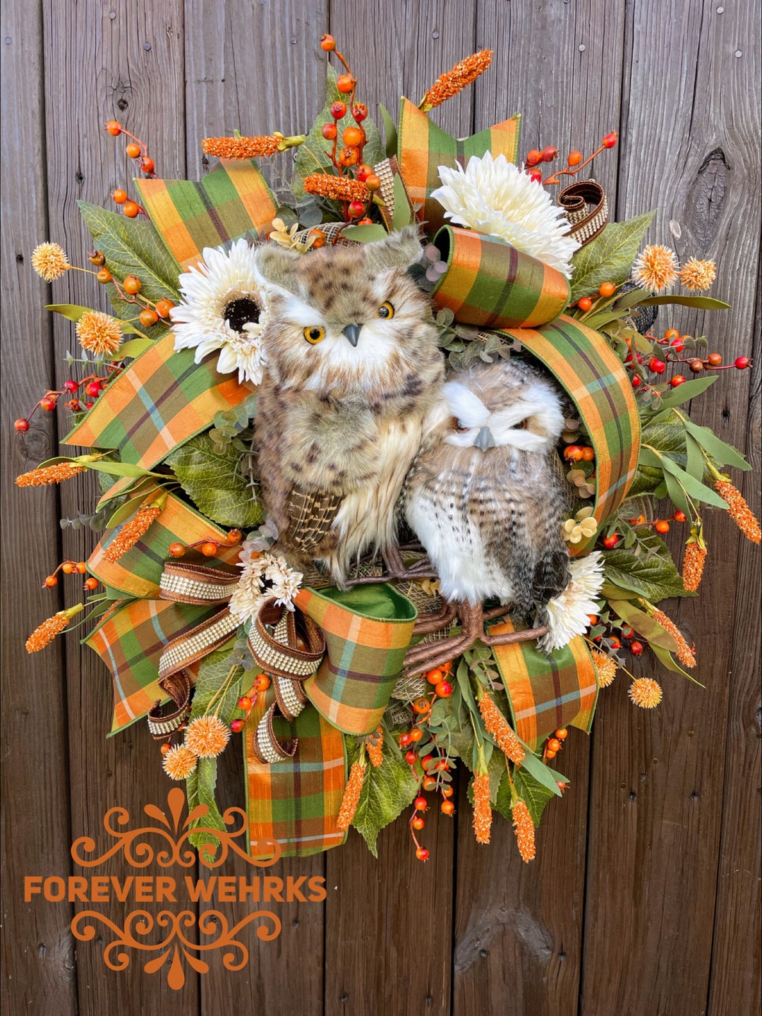 Owl Fall Wreath, Owl Autumn Wreath, Fall Home Decor, Thanksgiving Home