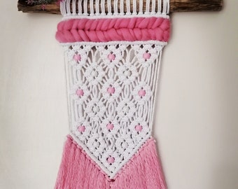 Blush pink macraweaving wall hanging