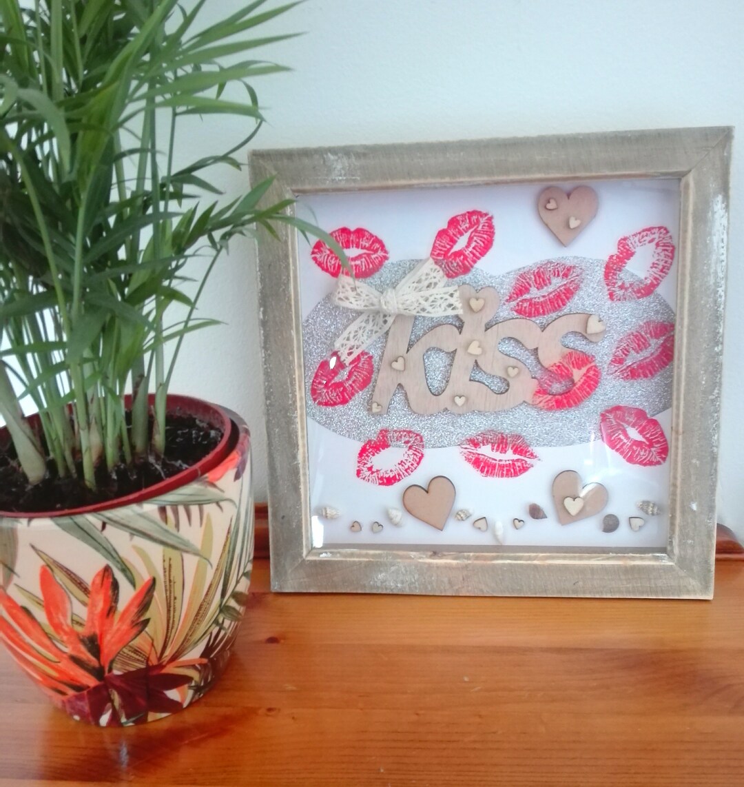 Home Wall Decor Box Frame With Wooden Sign kiss Etsy