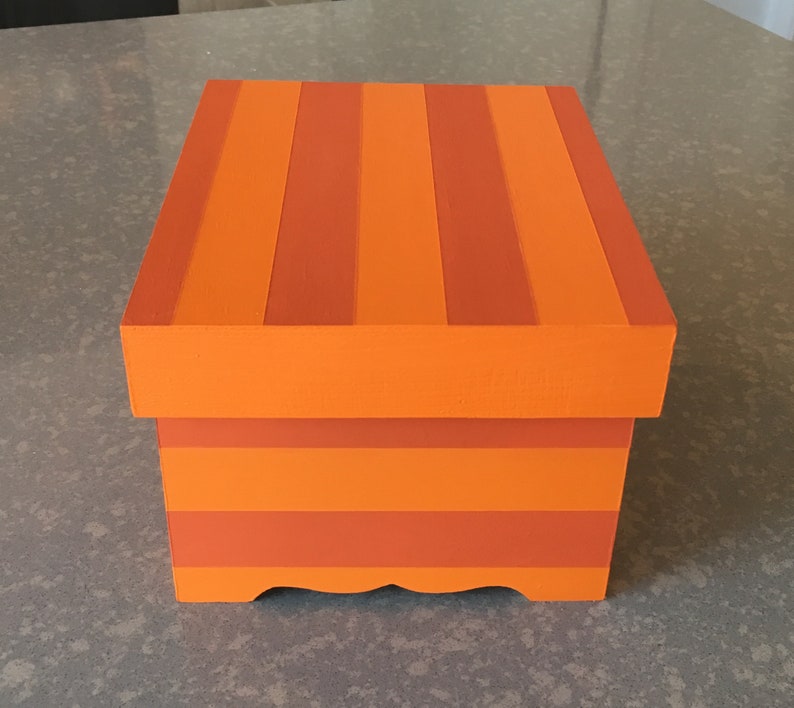 Personalized Hand Painted Orange Halloween Striped Wooden Keepsake Box Halloween Candy Box Memory Box Gift Box