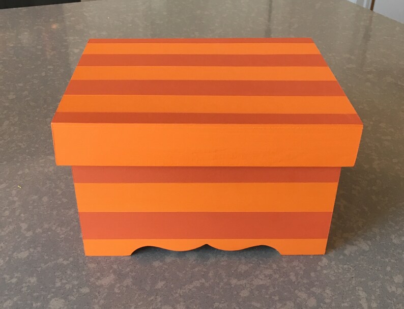 Personalized Hand Painted Orange Halloween Striped Wooden Keepsake Box Halloween Candy Box Memory Box Gift Box