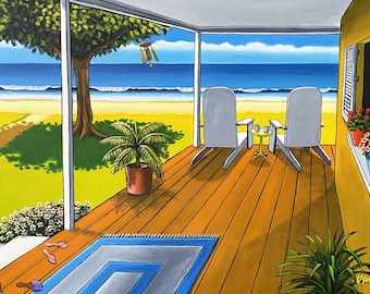 Beach House Decor,  Original Art MORNING COFFEE, Acrylic Painting on Canvas, Apartment Decor, Contemporary Painting, Seaside Decor, Wall Art