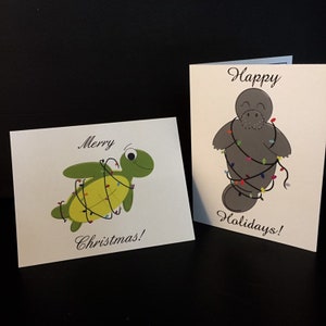 Manatee and Sea Turtle Holiday Cards