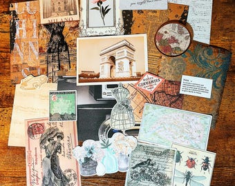 Vintage Junk Journal Kit | 30+ Pcs Ephemera, Scrapbook & Collage Paper Pack