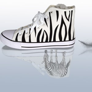 Canvas High Top Sneakers hand decorated with Zebra Print