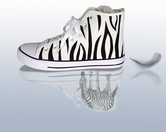 Canvas High Top Sneakers hand decorated with Zebra Print