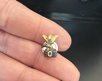 Vintage Gold Tone FOE Lapel Pin w/Screw Back and Rhinstone