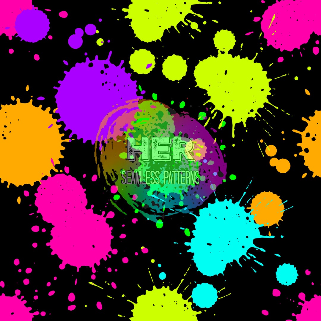 Black Neon Paint Splatter Seamless Pattern Etsy