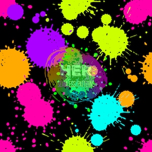 Black Neon Paint Splatter Seamless Pattern