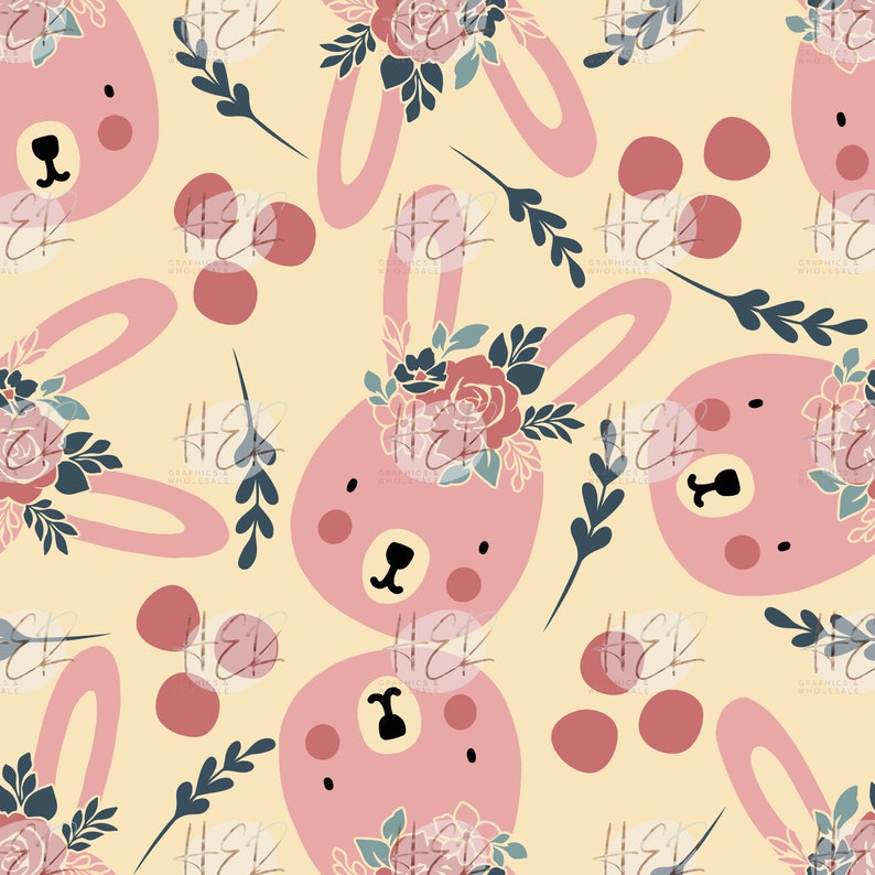 Cute Bunny Floral Seamless Pattern - Etsy