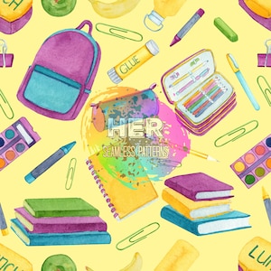 Back to School Watercolor Seamless Pattern