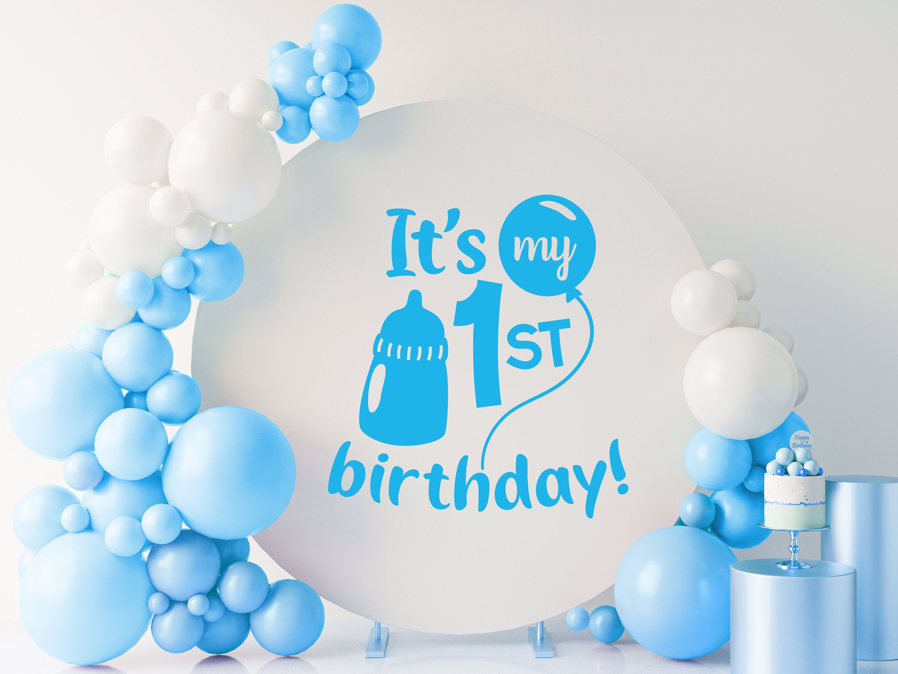 Custom Blue Dog House Round Backdrop With Elastic Birthday Backdrop Baby  Shower Photography Personalized Event Party Background 