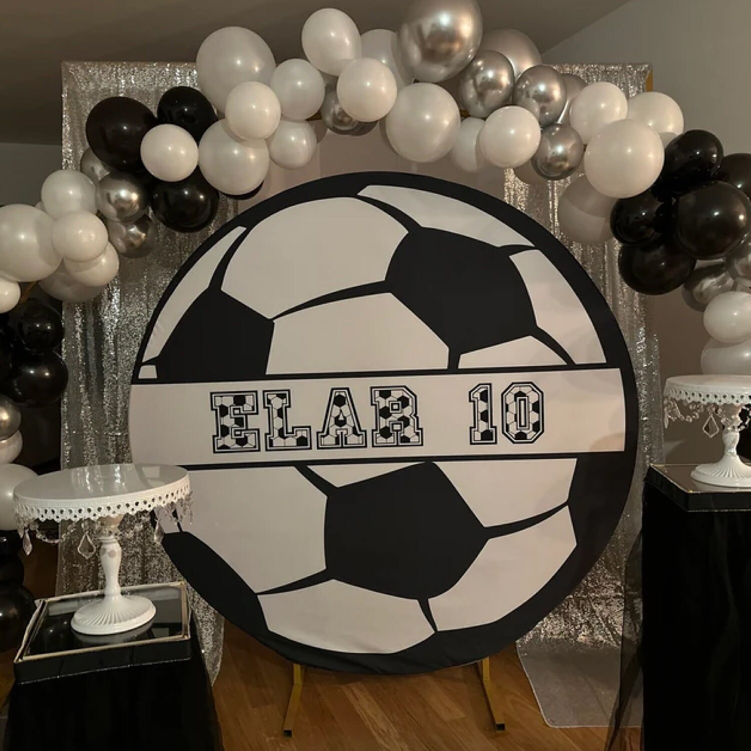 Black And White Blasketball Round Boys Birthday Backdorp Kit