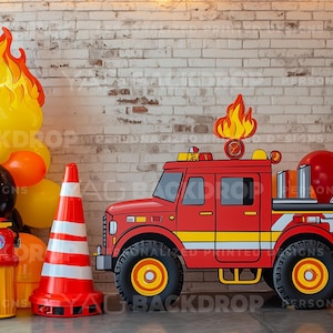 Fire Truck Fire Man Fire Fighter Photography Backdrop, Digital File, High Resolution JPEG