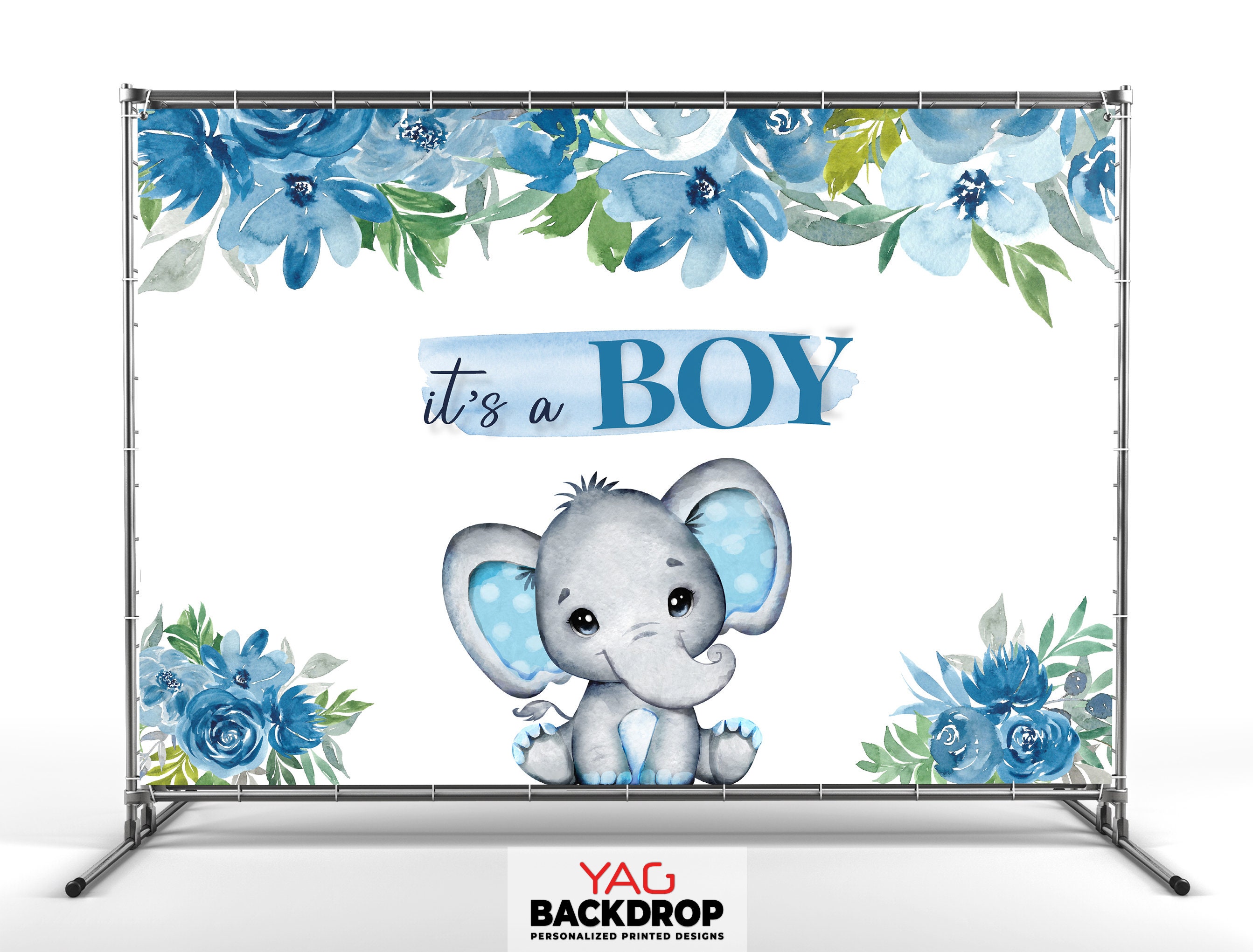 Its a Boy Elephant Backdrop Watercolor Floral Photography Background Photo Banner Party Decoration Baby Shower