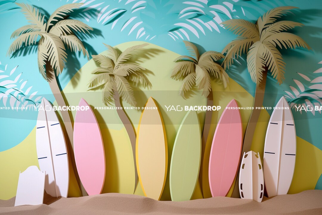 Summer Beach Surfboard Palm Tree Backdrop for Photography Background