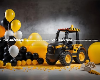 Construction, Tractor, Balloons, Yellow Photography Backdrop, Digital File, High Resolution JPEG