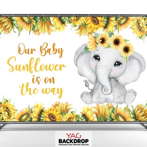 Elephant Sunflower Backdrop Baby is on the way Background Banner Baby Shower Party Decoration