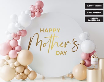 Round Backdrop, Happy Mother's Day Round Backdrop, Gold Mother's Day Round Background, Mother's Day Round Photography Banner Elastic Band