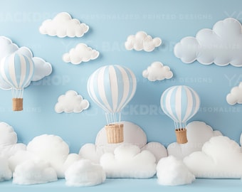 Hot Air Balloon, Clouds, Blue Pastel Colors Photography, Digital File, High Resolution JPEG