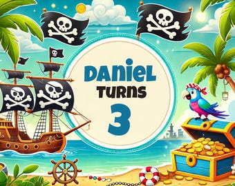 Pirates Birthday Backdrop Custom Name Age, Digital File, High Resolution JPEG