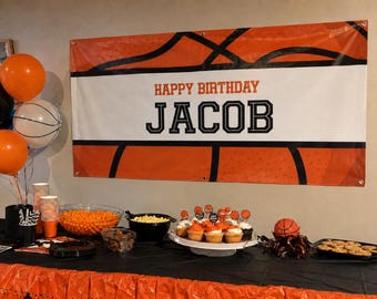 Personalized Basketball Party Banner for Boys, Custom Sports Celebration Vinyl Backdrop