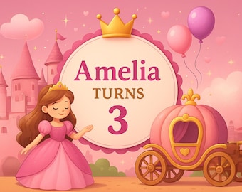 Princess Pink Balloons Castle Queen Birthday Backdrop Made to Order Custom Name Age, Digital File, High Resolution JPEG