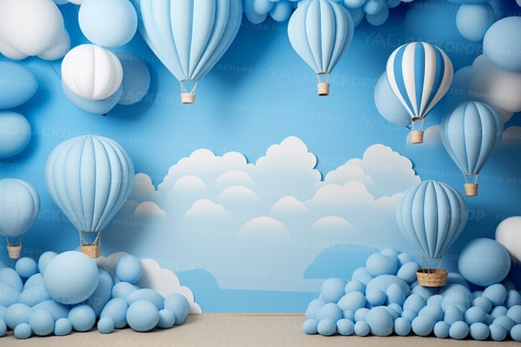 Boy 1st Birthday Hot Air Balloons Blue Sky Clouds Cake Smash