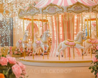 Unicorn Carousel Lights Pink Photography Backdrop, Digital File, High Resolution JPEG