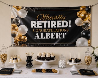 Officially Retirement Retired Congratulations Banner, Custom Retirement Celebration Vinyl Backdrop