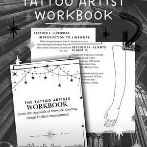 Cuaderno de trabajo del tatuador / PDF imprimible de 60 páginas / Dibujo lineal, sombreado / Gestión de clientes / Ideas creativas / Descarga digital